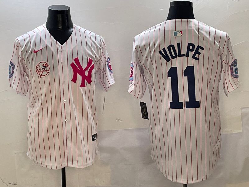 Men New York Yankees 11 Volpe White Stripe Jointly Name Nike 2025 MLB Jersey style 7